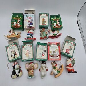 VTG  7-11 Citgo‎ Traditions Christmas Ornaments Santa Snowman Penguin Lot of 9